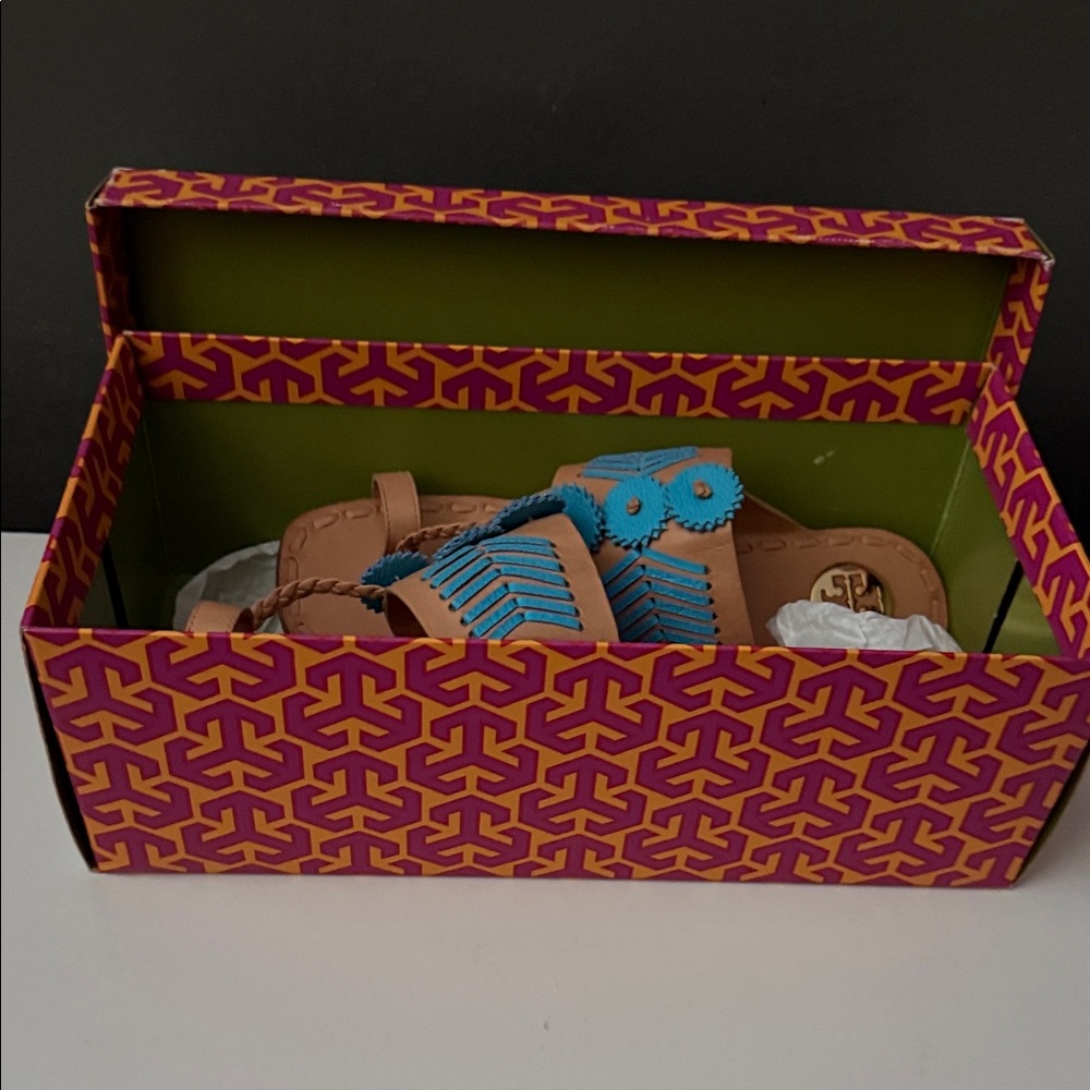 Tory Burch Fresh Tan and Blue Sandals